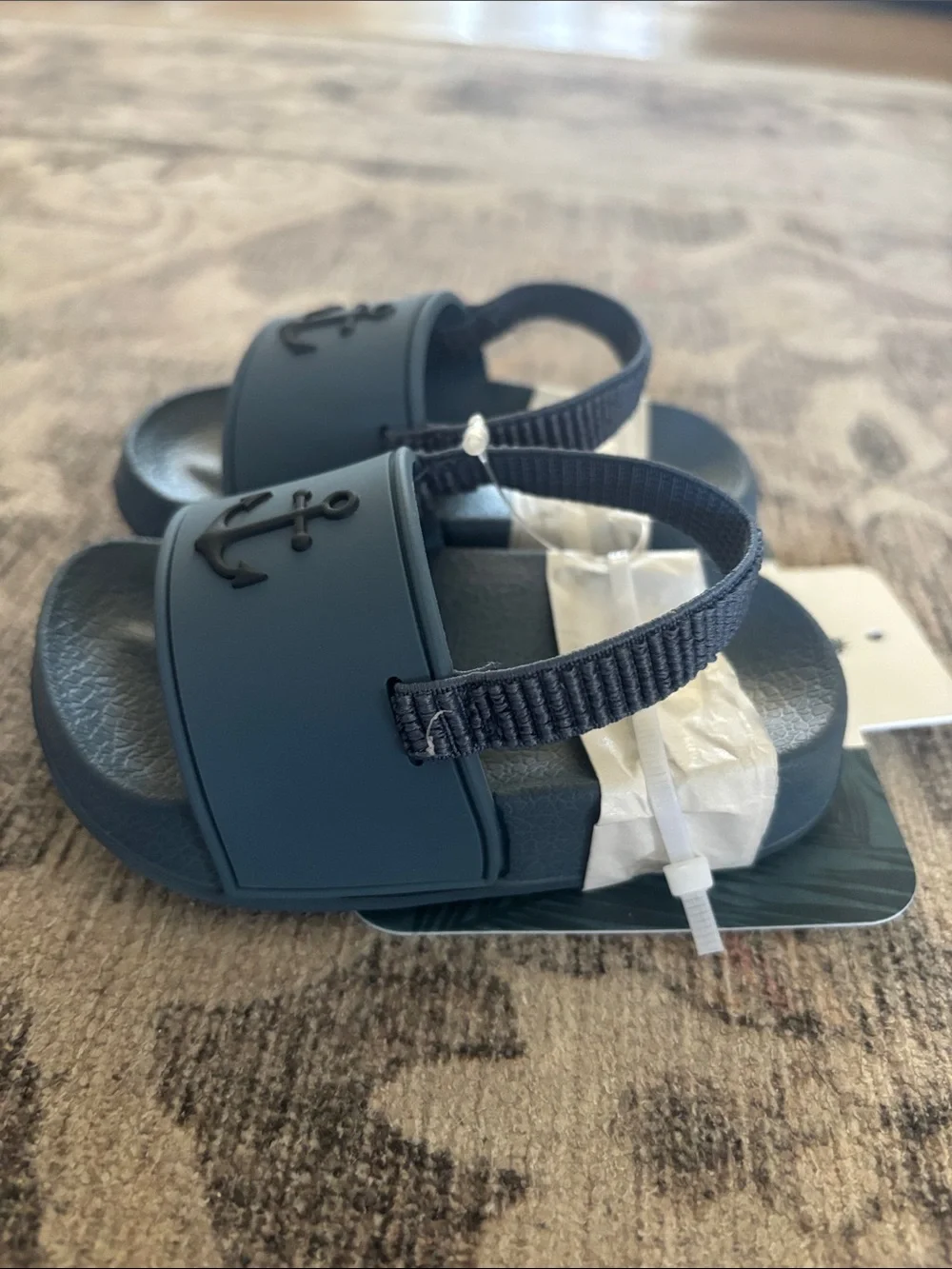 Caribbean Joe Navy Anchor Baby Slide Sandals